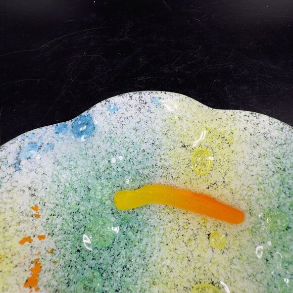 Hand Made Fused Art Glass Dish Plate Ruffled Edges Multicolor Glass Hand Crafted - Picture 5 of 16